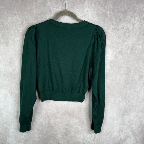 & Other Stories Wool Blend Cropped Puff Sleeve Knit Cardigan In Green Sz M - Picture 2 of 5